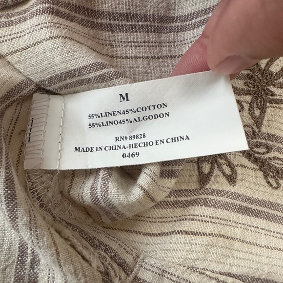 Cappagallo Linen Blend Button Down Shirt Striped Embroidered Short Sleeve Medium - Picture 6 of 10